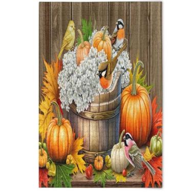 Imagem de Quebra-cabeça 1000 peças adultos cenário estético arte floral colorido outono pássaros abóbora difícil quebra-cabeça jogo de tecnologia presentes, 1000 peças, 75 x 50 cm