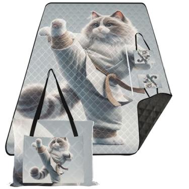 Imagem de TSENQUE Ragdoll cobertor de praia impermeável engraçado gato karatê suprimentos de piquenique tapete dobrável cobertor externo tapete de acampamento 203 x 152 cm
