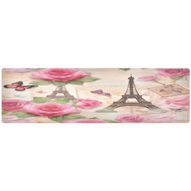 Imagem de Tripé longo vintage Paris rosa e Torre Eiffel, caminho de mesa para primavera, acessórios de mesa de cozinha