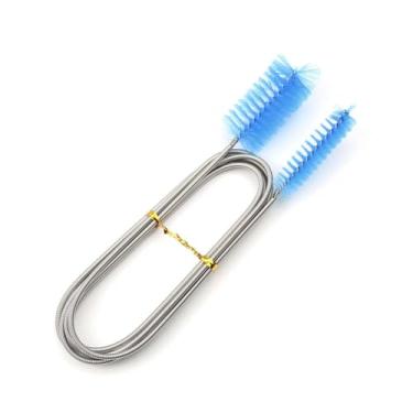 Imagem de Escova de limpeza de tubos de aquário de cabeça dupla flexível de aço inoxidável, ferramenta de nylon para tubos de filtro, azul