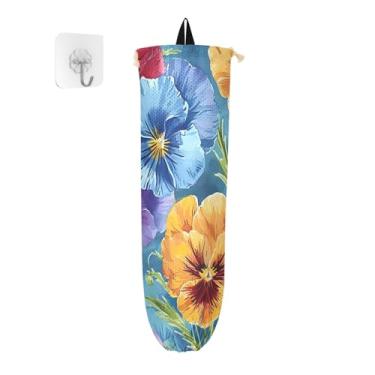 Imagem de Porta-sacos plásticos de flores de amor-perfeito em aquarela, suportes de plástico para sacolas de supermercado, organizador de sacolas plásticas