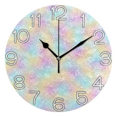 Imagem de Relógio de parede analógico decorativo relógio de cozinha rústico operado por bateria silencioso, decoração moderna de meados do século arte pastel arco-íris textura leopardo, 25 cm, ponteiros pretos