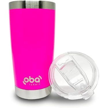 Imagem de Copo Térmico com Tampa Deslizante e Parede Dupla com Abridor Bebidas Frias e Quentes 591ml, Diversas Cores (Rosa Neon)