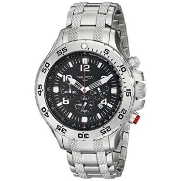 Imagem de Nautica Relógio Masculino Quartzo Resina Silicone, Prata/preto, CASE 53MM, Cronógrafo, clássico