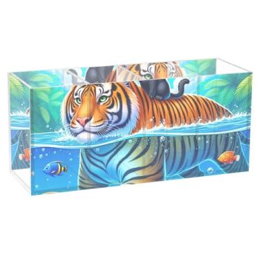 Imagem de TSENQUE Porta-canetas Ocean Buddy Tiger Blue Cute Desk Art Home Decor Caddy Organizador de marcadores de acrílico copo de lápis