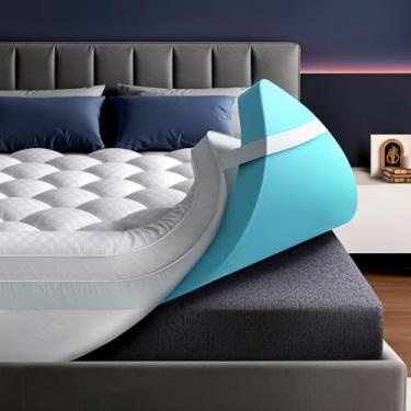 Imagem de Almofada de colchão de camada dupla de 6,3 cm mais almofada de colchão de espuma viscoelástica com infusão de gel refrescante de 6,3 cm (Queen curto)