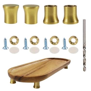 Imagem de Nihfien Conjunto de 4 peças de pés de tábua de cortar de latão para bandeja de exibição de nogueira, tábua de corte, caixa de joias, utensílios de cozinha e vários móveis (formato vulcânico de 15 mm)