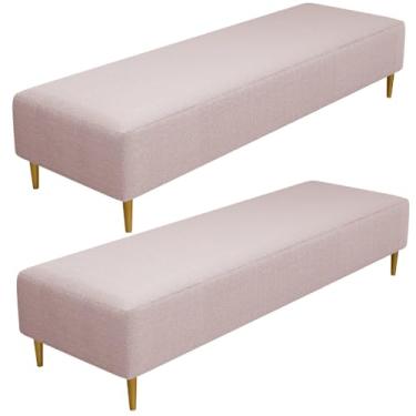 Imagem de Kit 02 Puffs Decorativo Sala de Estar Bali W01 Pés Palito 170x60cm Bouclê Rosê - Lyam Decor