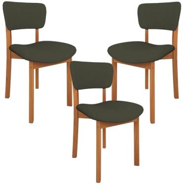 Imagem de Kit 03 Cadeiras Para Sala de Jantar Cozinha Living Estofada Dara L02 Linho Verde Musgo - Lyam Decor