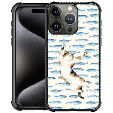 Imagem de Goodsprout Capa para iPhone 16 Pro Max, parte traseira de vidro temperado + silicone macio TPU proteção contra choques, um gato adormecido sonha com todos os peixes
