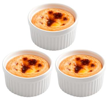 Imagem de Kit 3 Ramekins de Porcelana Branca 135ml 9cm x 4,5cm Canelado para Forno e Freezer Molhos e Acompanhamentos