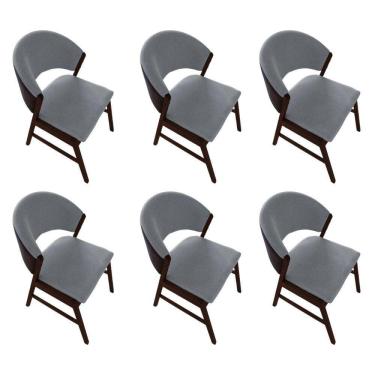Imagem de Kit 6 Cadeiras De Jantar Madeira Maciça Débora Em Facto Ocre Cinza Linho Castanho