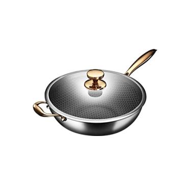 Imagem de Frigideira antiaderente de aço inoxidável, sem fumaça, sem revestimento, alcance eletromagnético, gás, decoração geral de panela de cozinha