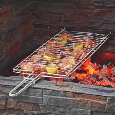 Imagem de Grelha Churrasqueira，Arco de Camada Dupla，DobráVel，FáCil de Transportar, Com uma Pega，Adequado para Grelhar Peixe e Frango