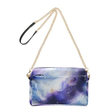 Imagem de Joitme Bolsa transversal feminina estética Galaxy Dream bolsa roxa para celular bolsa de ombro de couro PU com alça de corrente
