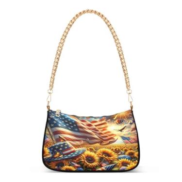 Imagem de Bolsa de ombro com corrente de fogos de artifício com bandeira americana, bolsa feminina Hobo, bolsa média moderna para uso diário e festa