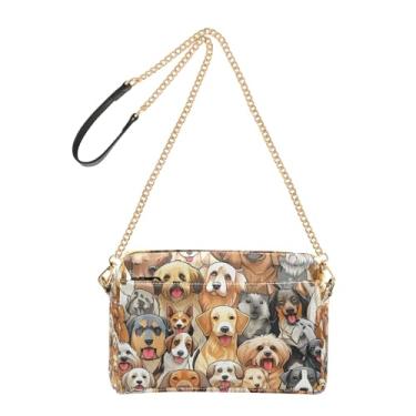 Imagem de Joitme Bolsa feminina tiracolo bolsa de telefone linda bolsa de ombro de couro PU com alça de corrente cachorro fofo animal Pug colorido