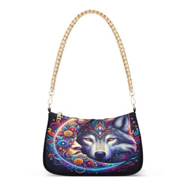 Imagem de Cool Wolf Bolsa de ombro colorida anime, bolsa de mão Hobo artística para mulheres, bolsa clutch média moderna