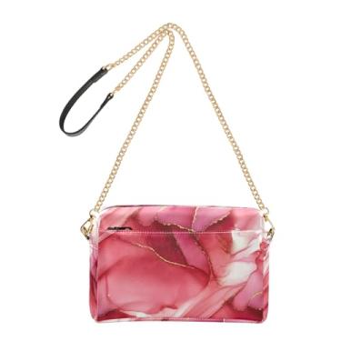 Imagem de Aesthetic Bolsa feminina vermelha rosa bolsa transversal bolsa para celular bolsa de ombro de couro PU alça de corrente