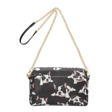 Imagem de Joitme Bolsa tiracolo feminina fofa preta branca para celular com alça de couro PU com alça de corrente