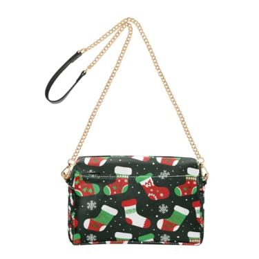 Imagem de Joitme Bolsa tiracolo feminina bolsa de celular linda alça de corrente de couro PU bolsa de ombro vermelha verde Natal preta