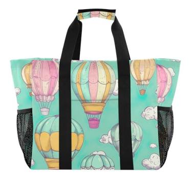 Imagem de Bonito balão de ar quente verde bolsa de piscina grande dobrável sacolas reutilizáveis para compras de mantimentos bolsas dobráveis rosa utilitárias bolsas para mulheres praia