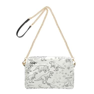 Imagem de Joitme Bolsa transversal para mulheres, bolsa para celular, alça de corrente, couro PU, bolsa de ombro dinossauros, estilo esboço, bege