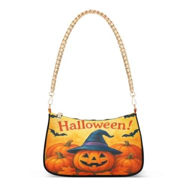 Imagem de Bolsa de ombro com corrente de outono e abóbora de desenho animado para mulheres, bolsa de mão Hobo média moderna para festa de outono