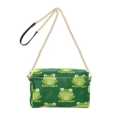 Imagem de Joitme Bolsa tiracolo feminina bolsa de telefone fofa desenho animado sapos verde sorriso corrente alça PU couro PU bolsa de ombro