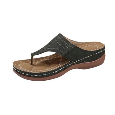 Imagem de Pantufas femininas modernas, casuais, estilo verão, cor sólida, boca de peixe, sola grossa, Verde, 35