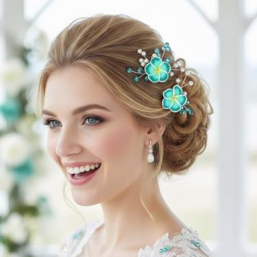 Imagem de Fstrend Grampos de cabelo de flor havaiana Plumeria para mulheres, noiva de casamento tropical festa com detalhes em strass