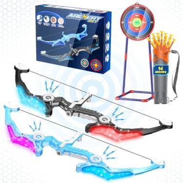 Imagem de 2 Pack Upgraded Kids Bow and Arrow Sets with Sound Effects&Color-Changing LED Flash Lights, Achery set for 4 5 6 7 8 9 10 11 12 Year Old, Indoor Outdoor Toys for Ages 5-7 8-13 Boys Girls(Blue&black)
