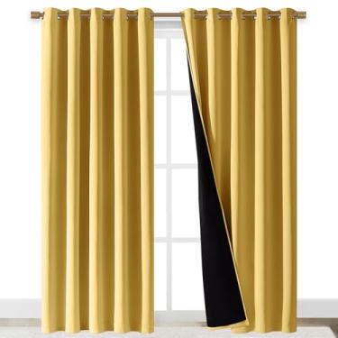 Imagem de NICETOWN Cortinas e cortinas totais de sombra, cortinas de sombreamento leve para serviço pesado com forro preto para janela de vila/corredor/dormitório (amarelo brilhante, pacote com 2, 177 cm de