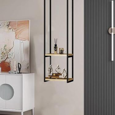 Imagem de Prateleira suspensa de teto prateleiras de exibição de decorações flutuantes de madeira - suporte de vaso de flores de 2 camadas, prateleira de armazenamento de cozinha, suporte de vinho para bar,