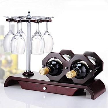 Imagem de Rack de taça de vinho decoração de copo de vinho de cabeça para baixo madeira maciça criativa exibição de vinho rack de vidro de vinho para bar cozinha (cor: marrom tamanho: 47 x 37,7 x 18 cm)