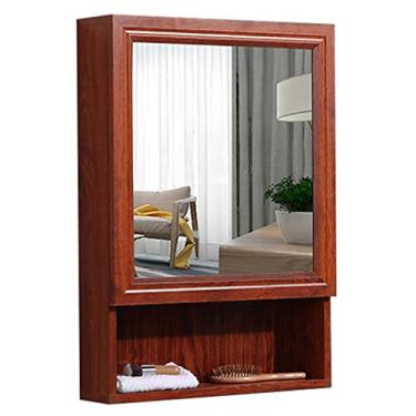 Imagem de Armário espelhado montado na parede, armazenamento moderno de porta única, organizador de armazenamento de medicamentos multiuso, moldura de madeira para banheiro, branco, natural, marrom. (marrom 50
