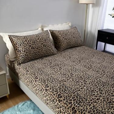Imagem de MAG Jogo de lençol Queen com estampa de leopardo, flanela, rainha de guepardo, microfibra supermacia e quente para mulheres e homens, com 1 lençol de elástico + 2 fronhas.