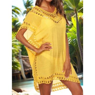 Imagem de Túnica De Praia plus Size Amarela Com Decote Em V Para Mulheres, Moda 