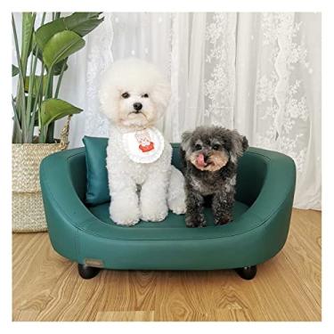 Imagem de Sofá-cama verde de luxo para animais de estimação, sofá para cães com moldura de madeira maciça, couro sintético macio e confortável, cama de cachorro removível e lavável, para cães de 20 kg