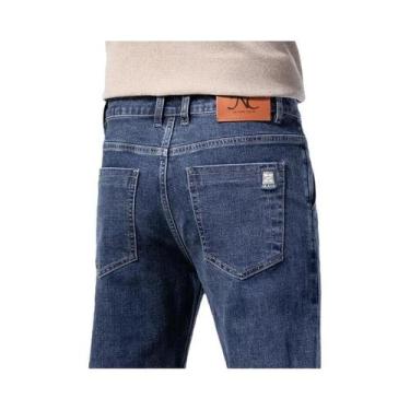 Imagem de Calças Jeans Masculinas Slim Straight Clássicas Em Algodão Casual, Aju