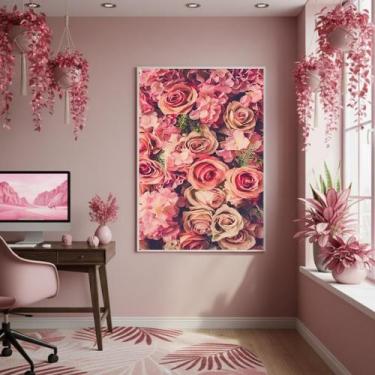 Imagem de Quadro Decorativo Arranjo Floral Rosa 70X50Cm Mold Preta - Quadros On-