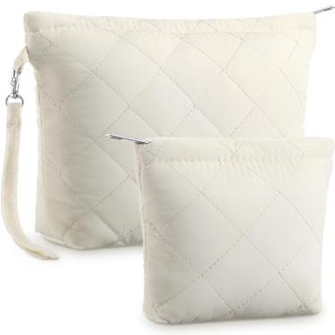 Imagem de Gilprop 2 peças, bolsa de maquiagem acolchoada para mulheres, presentes de Natal, fofo, portátil, organizador de maquiagem, bolsa de higiene pessoal com alça de pulso, bolsa de moedas com zíper