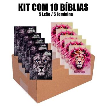 Imagem de Kit 10 Bíblias - 5 Leão / 5 Feminina Brochura Edição de Promessas - RE