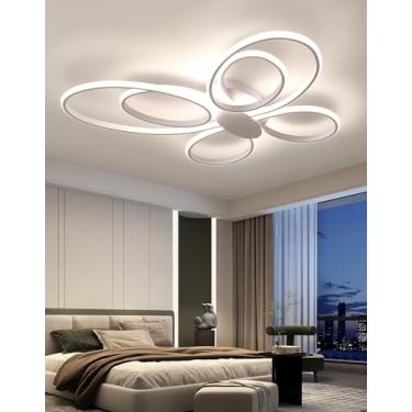 Imagem de Luminária de teto LED moderna com controle remoto, dimerizável, em acrílico branco, para instalação embutida, ideal para sala de estar, quarto e sala de jantar (Branca).