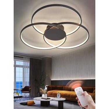 Imagem de Luminária de teto LED moderna para hall de entrada, dimerizável (3000-6000K), com 3 anéis, controle remoto, ideal para sala de estar, quarto, cozinha, sala de jantar e varanda (preta, 48cm).