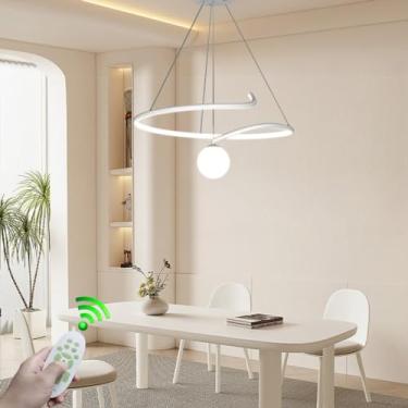 Imagem de Lustre LED moderno redondo para restaurante, luminária pendente com controle remoto, altura ajustável, ideal para mesa de jantar, sala de estar, escritório, hotel ou clube, com iluminação di