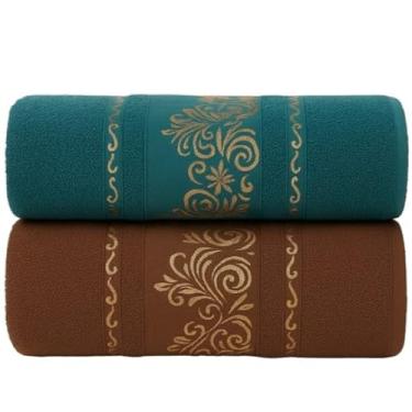 Imagem de Kit 2 Toalhas de Banho Gigante Premium 100% Algodão Macias, Felpudas, Super Absorventes para Banho, Piscina, Ideal para Família e Adultos(Kit 2Toalhas–Verde&Marrom)