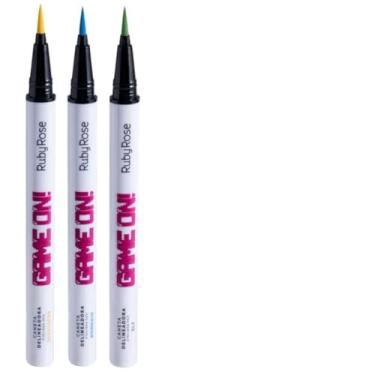 Imagem de Delineador Líquido Colorido Ruby Rose Game On! Traço Preciso Copa do Mundo Make Carnaval (Kit 3 Delineadores)