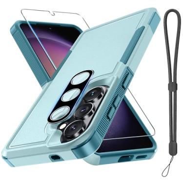 Imagem de Capa para Samsung Galaxy S26 com protetor de tela + capa de lente de câmera, capa de telefone resistente à prova de choque de grau militar com alça de pulso para Samsung S26, verde menta
