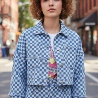 Imagem de Jaqueta Feminina Cropped Jeans Quadriculado Enfim-Feminino